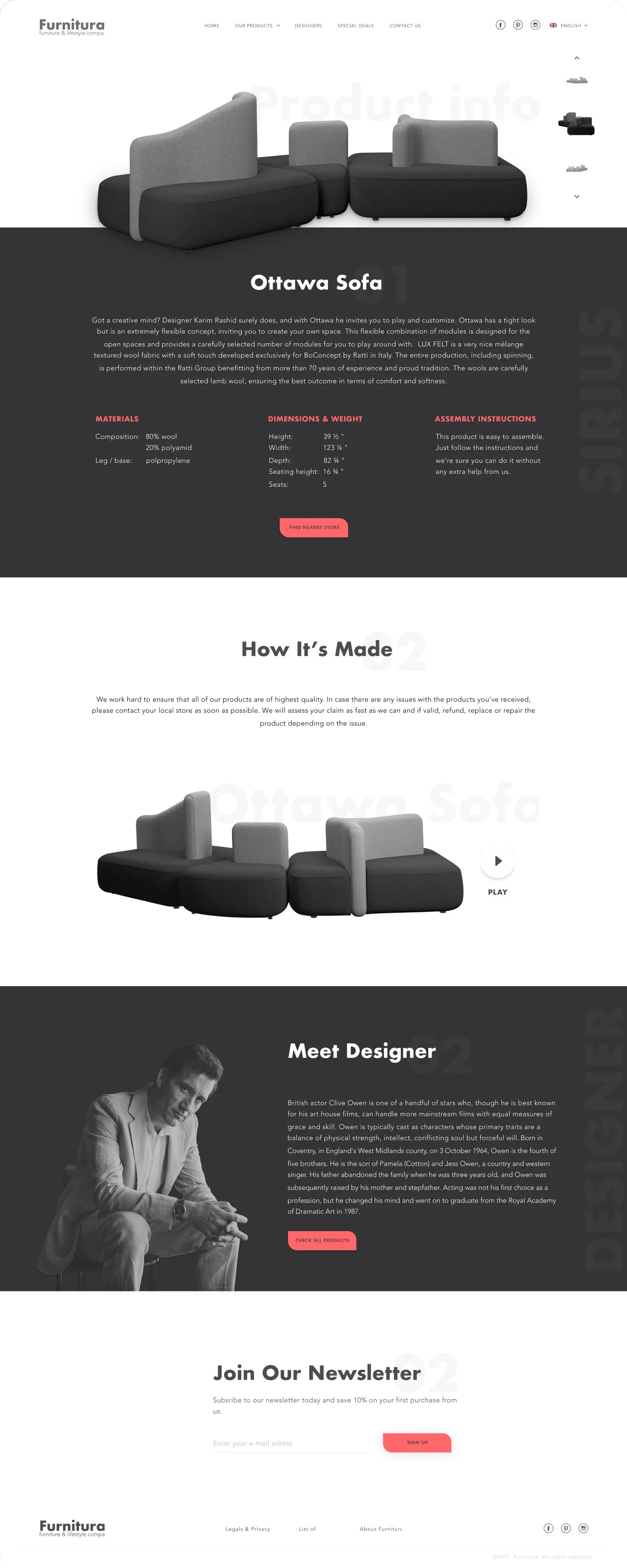 The same product page in high fidelity — final typography, colour, renders and photography applied end to end